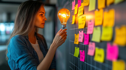 glowing lightbulb against a clean backdrop, symbolizing new ideas and innovation. The bright light signifies creativity and inspiration in the business world