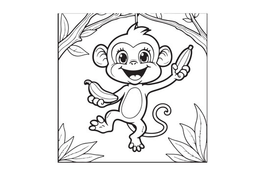 Adorable Monkey Outline for Kids Coloring Book