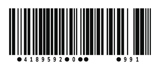  barcode with alternating black and white stripes, isolated on a white background. The barcode is long and thin, with a slight curve