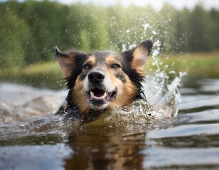 Pies pływa w jeziorze
