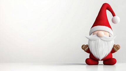 A cute, plush Santa Claus figure with a red hat and white beard, ready to spread holiday cheer against a simple background.