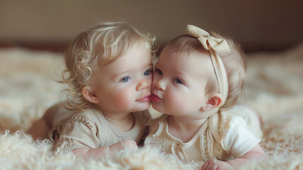 Fototapeta premium Baby Love. A Hilarious Attempt at a Kiss