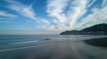 serene blue sky with fluffy white clouds overhead, evoking a sense of tranquility and peace in nature's canvas