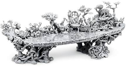 Granite Detail: A corner of a granite fireplace mantel showcases the intricate carvings. Leaves, vines, and mythical creatures come to life. 