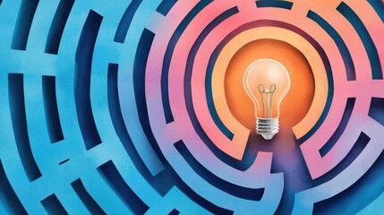 Sparkling Lightbulb in Vibrant Watercolor Maze