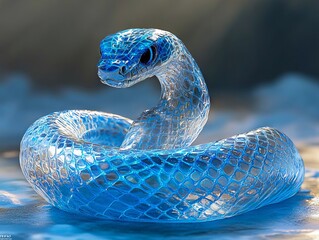 Fototapeta premium A blue glass snake sitting on top of a rock