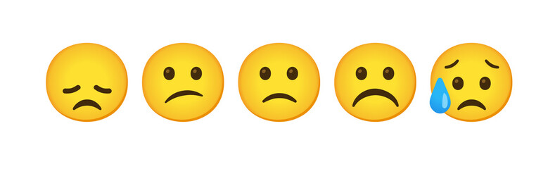 Set of unhappy emotions isolated on white background 