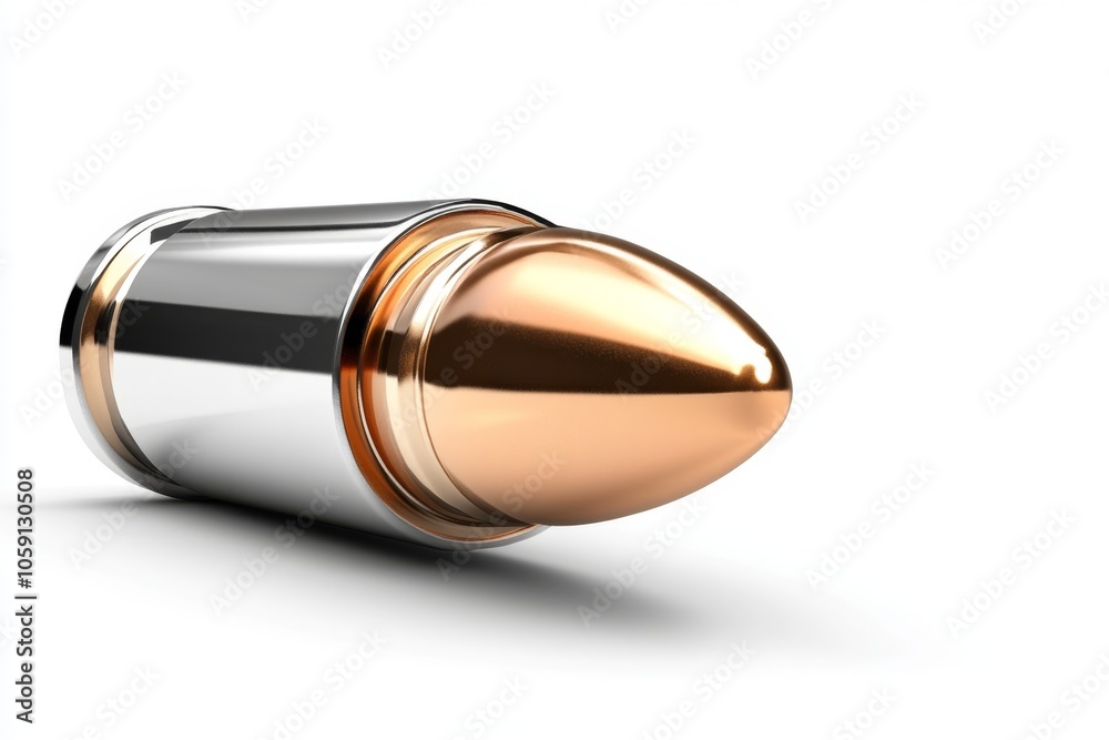 Poster 2D illustration of a bullet with soft shading and clean lines on a white background, capturing the essential shape and detail, symbolizing simplicity and clarity