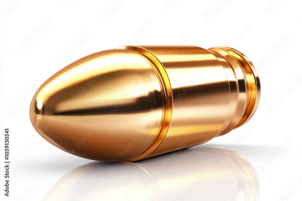 Poster 2d illustration of a bullet with soft shading and clean lines on a white background, capturing the e
