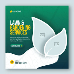 Lawn or gardening service social media post and web banner template	

