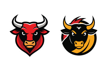 Bull Cow Mascot Logo on White Background Vector Illustration.