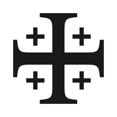 Jerusalem cross symbol. Crusade sign. Crusader knight icon. Christianity logo. Vector illustration image.