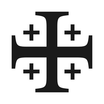 Jerusalem cross symbol. Crusade sign. Crusader knight icon. Christianity logo. Vector illustration image.