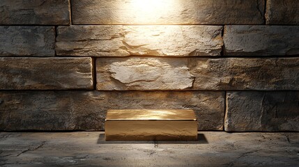 Single gold bar centered with sharp, moody shadows, simple representation of wealth and security