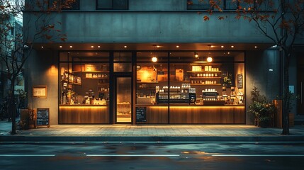 Contemporary Coffee Shop with Minimalist Design and Cozy Atmosphere