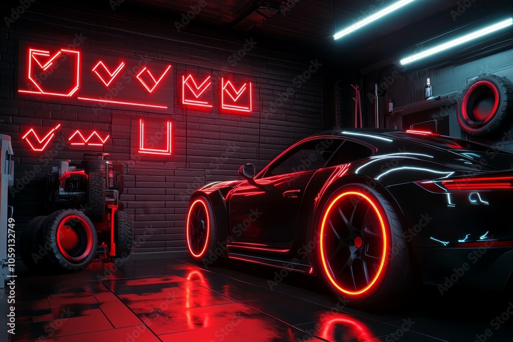 Aufkleber Cyberpunk scene of a data dashboard with neon-lit checkmarks and clean, organized entries, capturing the vibrant, futuristic commitment to data quality, symbolizing tech and precision