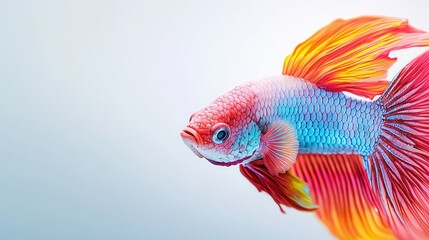 Fototapeta premium A vibrant and colorful Betta fish showcasing stunning hues of red, blue, and orange, swimming gracefully.