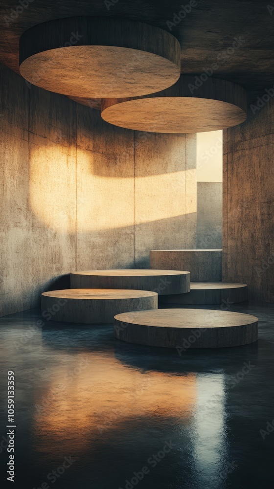 Wall mural abstract digital geometric artwork with floating forms