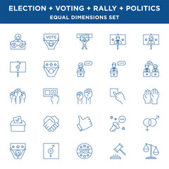 Political Election and Voting line Icons Set with equal size dimensions and line widths in Vector Format