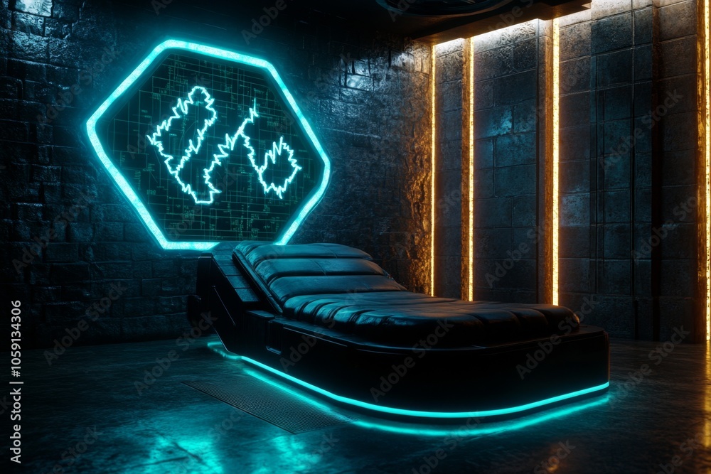 Poster Digital hologram of declining revenue numbers in a futuristic office, symbolizing the reality and clarity of business failure in a tech-driven world, symbolizing adaptability and learning