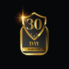 30 day warranty logo with golden shield