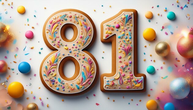 Decorated cookie, number 81, image for birthday or anniversary celebration