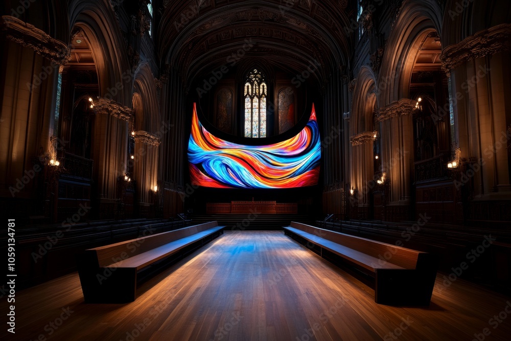 Fototapete Dimly lit screen showing data patterns in dark, deep colors with bright highlights, capturing the gothic style of uncovering hidden knowledge in data, symbolizing mystery and structure