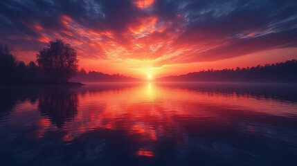 Naklejka premium Northern Lights illuminate a vast, rugged landscape under a starry sky, symbolizing the beauty, wonder, and mystery of nature. The lights reflect human awe in the face of cosmic beauty