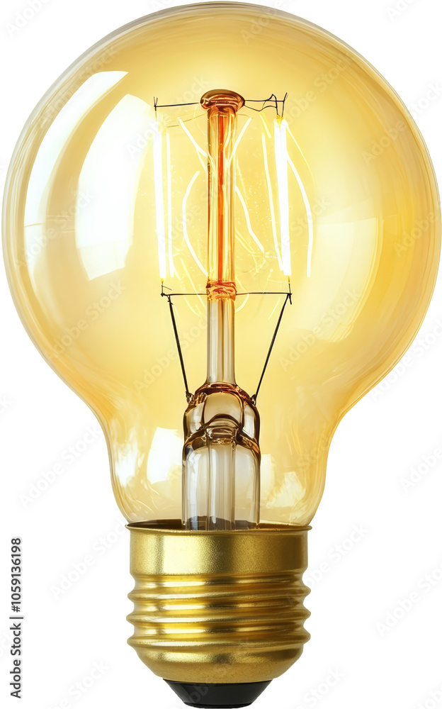 Poster close-up of a glowing incandescent light bulb on transparent background