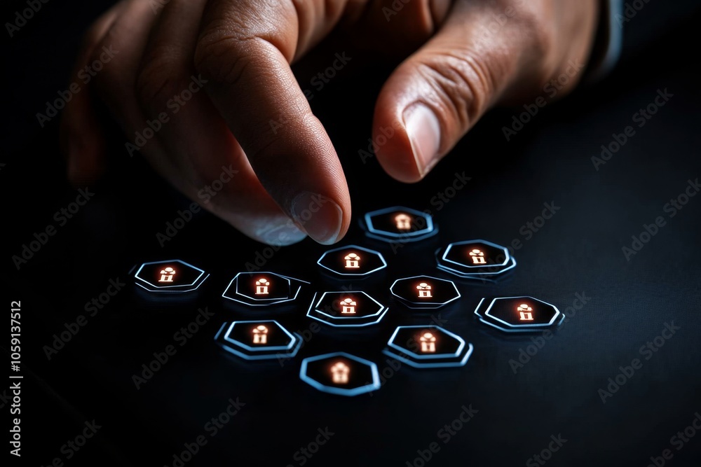 Aufkleber Person analyzing a holographic data grid with clean, precise entries and verification icons, capturing the futuristic approach to data quality management, symbolizing innovation and assurance