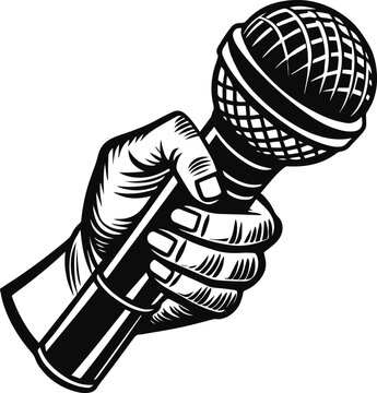 recommend clip art: hand with microphone silhouette vector illustration