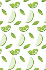Seamless pattern with apple and lime slices. Healthy eating, nutrition, natural food, breakfast, cooking.