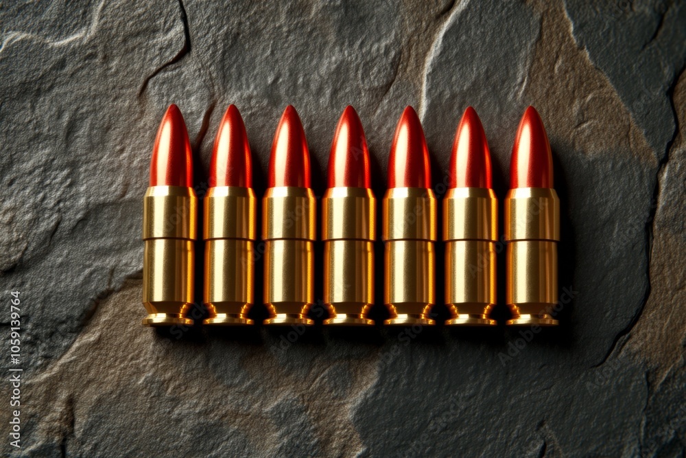Poster Simple drawing of a row of bullet casings, capturing the organized, uniform look in minimalist style, symbolizing order and focus