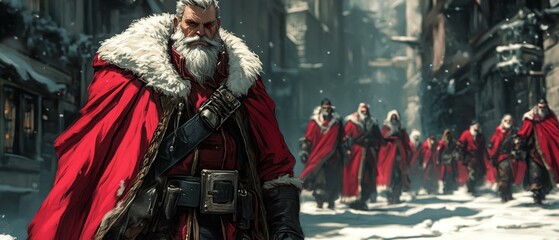 Obraz premium Epic Fantasy Scene with Warrior and Soldiers