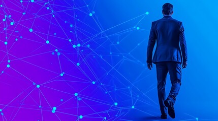 Fototapeta premium Businessman walking towards a bright future Subtle Blur Background with Space for Custom Text