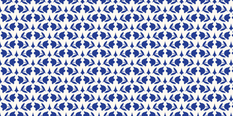 Seamless pattern with blue rose and star motif on light cream background