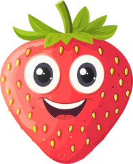 Fototapeta premium Smiling cartoon strawberry with big eyes on transparent background