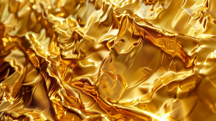 Abstract close-up of shiny crumpled golden metallic texture