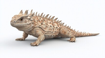 Fototapeta premium A detailed view of a majestic bearded dragon lizard on a white background, showcasing its unique spiky texture.