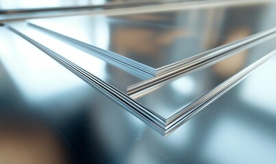 Stacked reflective metal sheets.