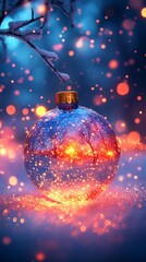 Fototapeta premium Christmas Ornament Illustration with Fireworks and Tree