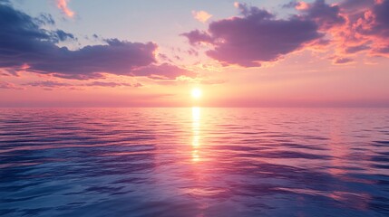 Obraz premium A stunning sunset over a tranquil ocean, with vibrant colors reflecting on the water's surface, creating a serene and peaceful atmosphere.