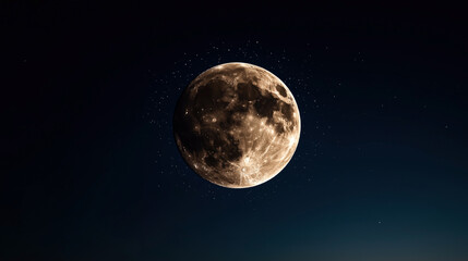 Fototapeta premium High-resolution image of the full moon with visible craters and surface details against a starry night sky background.