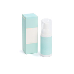 A bottle with a dispenser for cosmetics, foams for hair, body, and face care. Packaging for cosmetics with a field for the name. Isolated object for advertising on a white background.