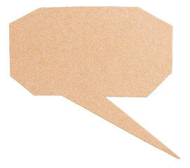 Blank cut out brown cardboard textured paper speech bubble with copy space for text on transparent png background design element
