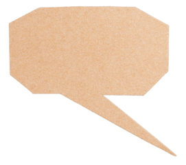 Blank cut out brown cardboard textured paper speech bubble with copy space for text on transparent png background design element
