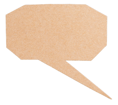 Blank cut out brown cardboard textured paper speech bubble with copy space for text on transparent png background design element
