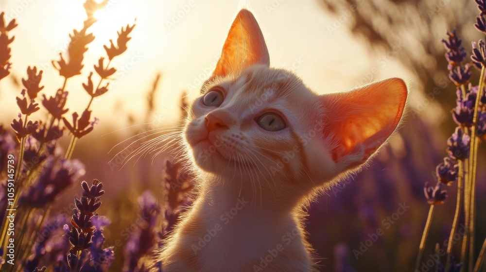 Wall mural Kitten in Lavender Field.