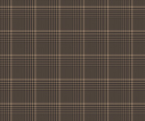 Plaid fabric pattern, brown, black, elegant, seamless, for textiles, and for designing clothes, skirts, pants or decorative fabrics. Vector illustration.