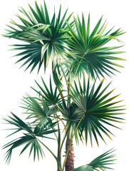 Tall palm with multiple branches and green foliage.